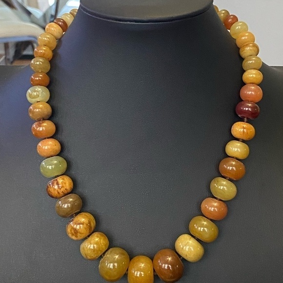 Yellow, red ,brown, cherry creek jasper heavy large beaded with sterling clasp - Picture 5 of 8